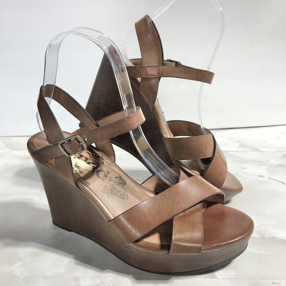 Mudd Kylie Cognac Y2K Style Wedge Brown Sandals Tan Straps Adjustable shoes Sz 7 - Picture 11 of 11